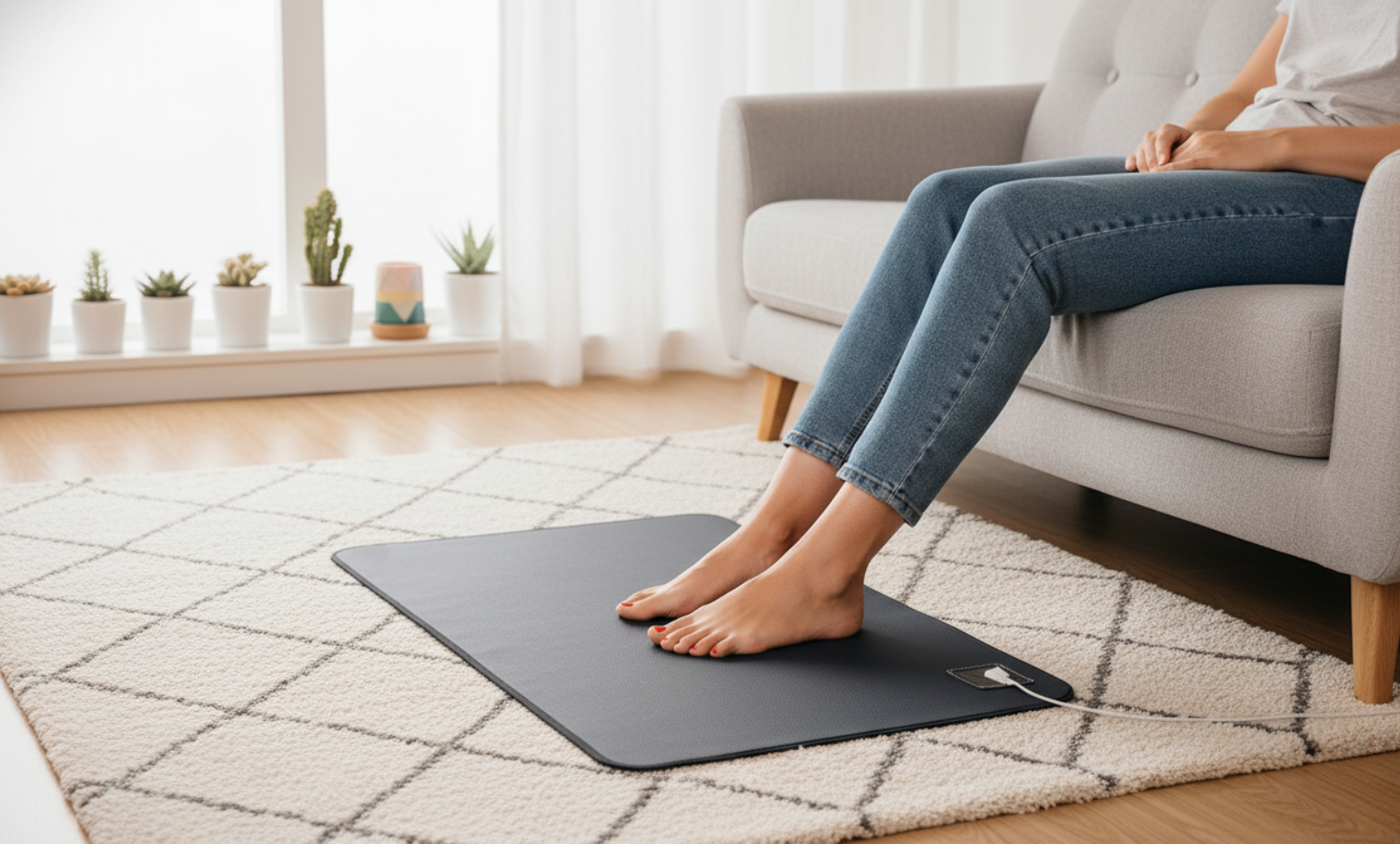 A person using Peak grounding mat