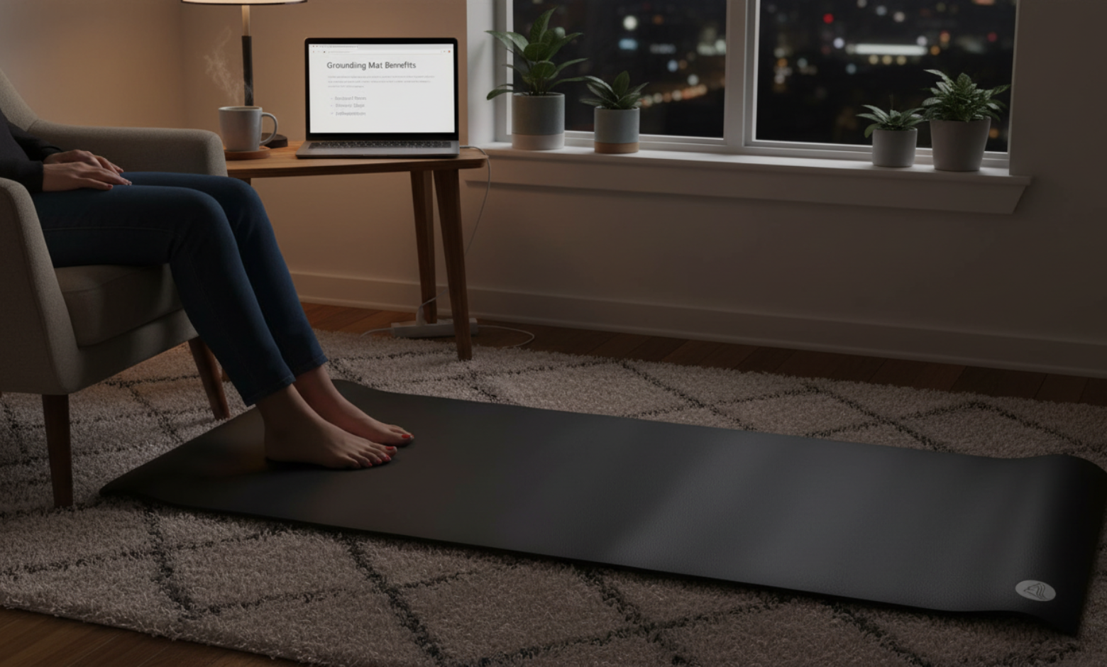 A person using Peak grounding mat