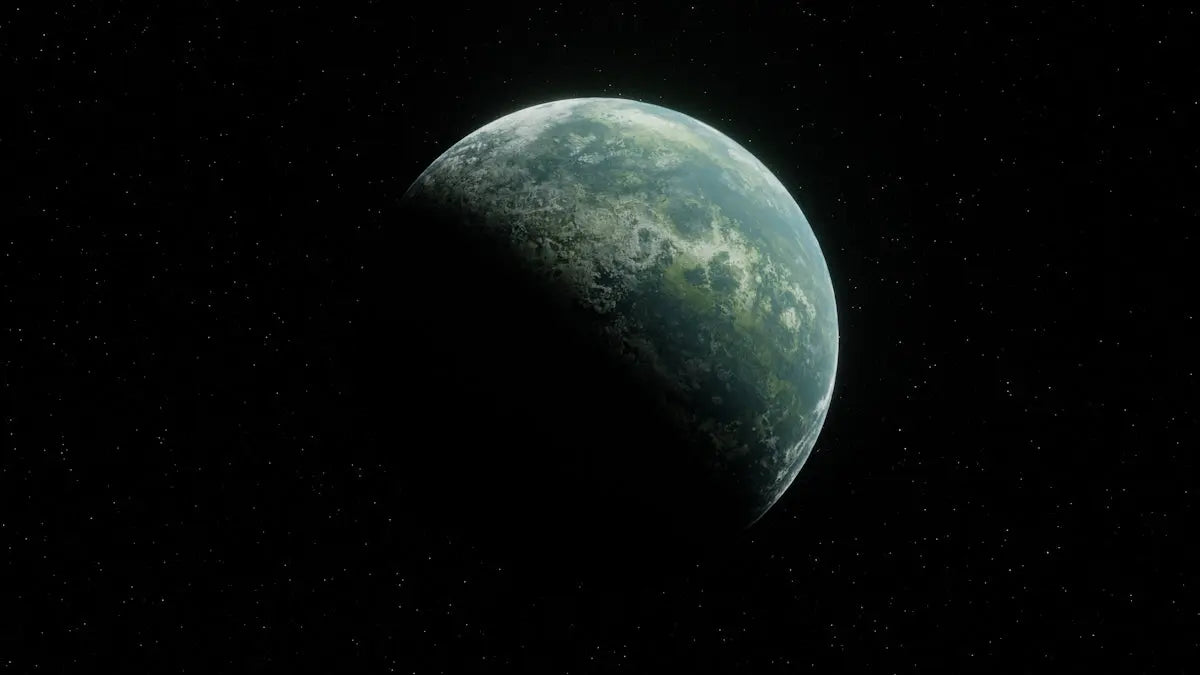 A close up of a planet with stars in the background