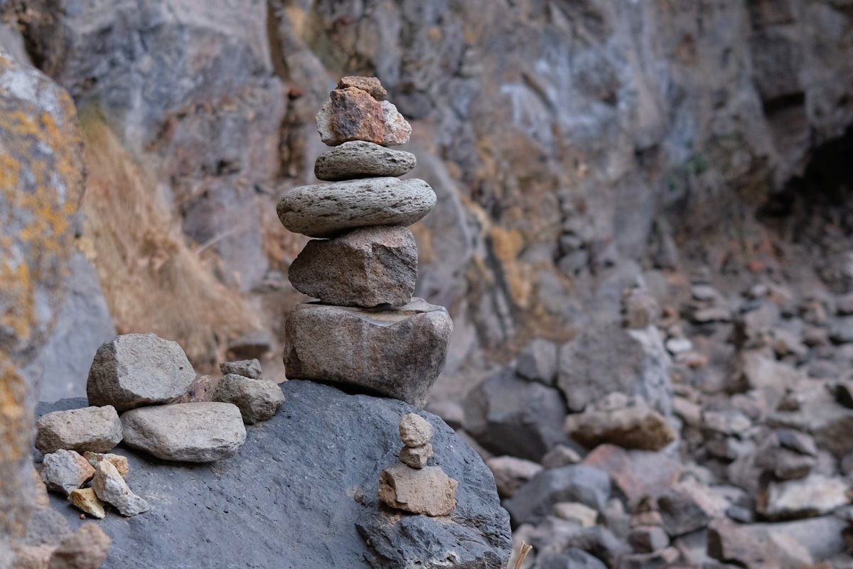 Stacked rocks on a rocky mountainside